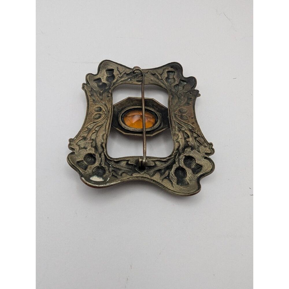 Scottish Thistle Brooch Sash Pin Faceted Glass Art Nouveau Antique - Picture 3 of 6